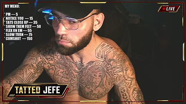 Snapshot of Tattedjefe chatting on July 15, 2026, 6:42 am Tattedjefe online show from July 15, 2026, 6:42 am